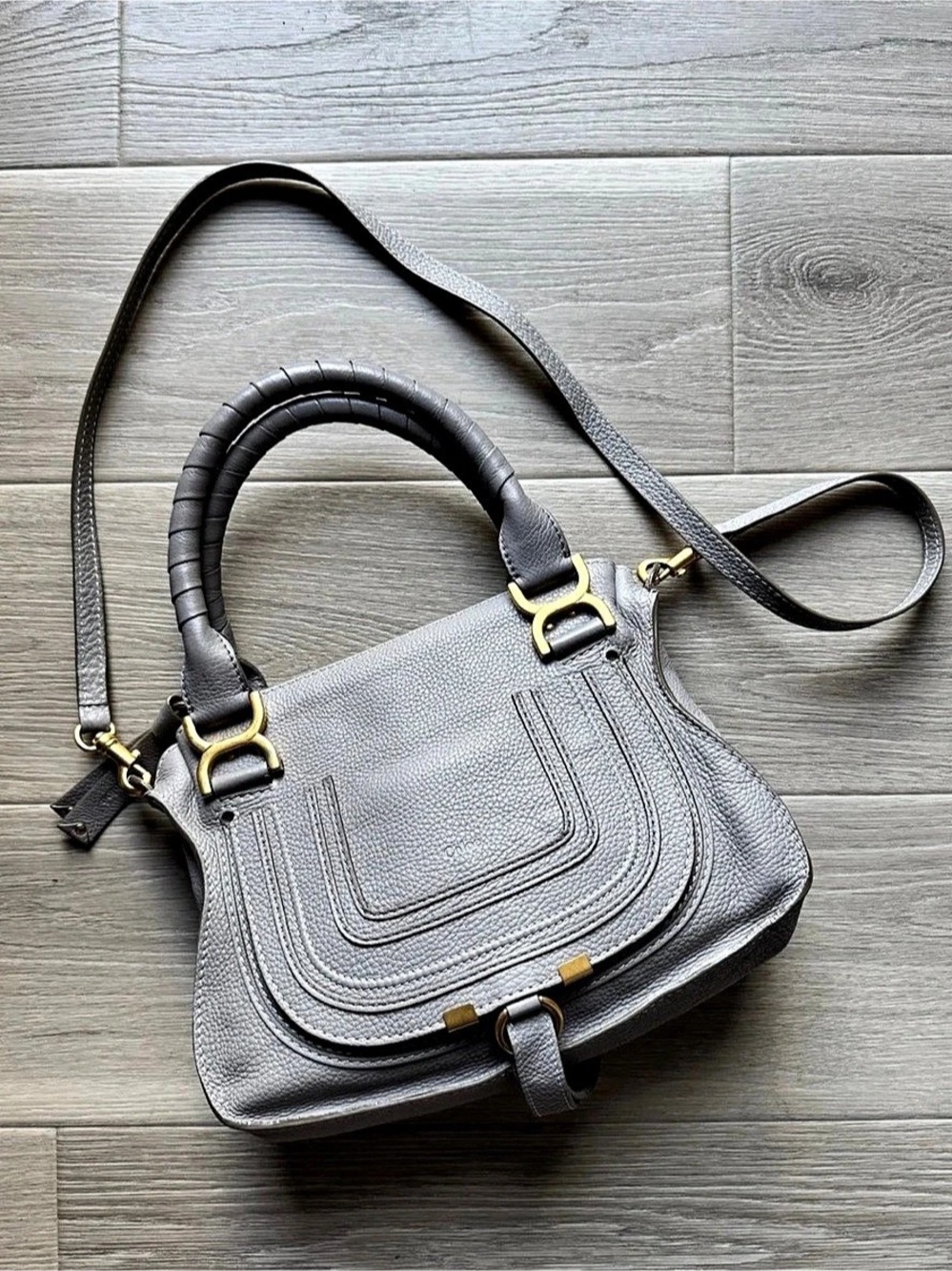 Chloé Small Marcie Double Carry Satchel Leather Shoulder Bag in Gray